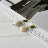 Baroque Pearl Drop Earrings Green Crystal Drop Earrings