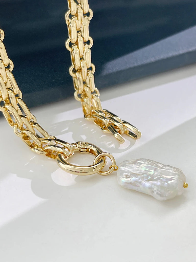 Baroque Pearl Pendant Chunky Chain Necklace Vintage Baroque Pearls