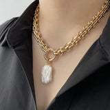 Baroque Pearl Pendant Chunky Chain Necklace Vintage Baroque Pearls