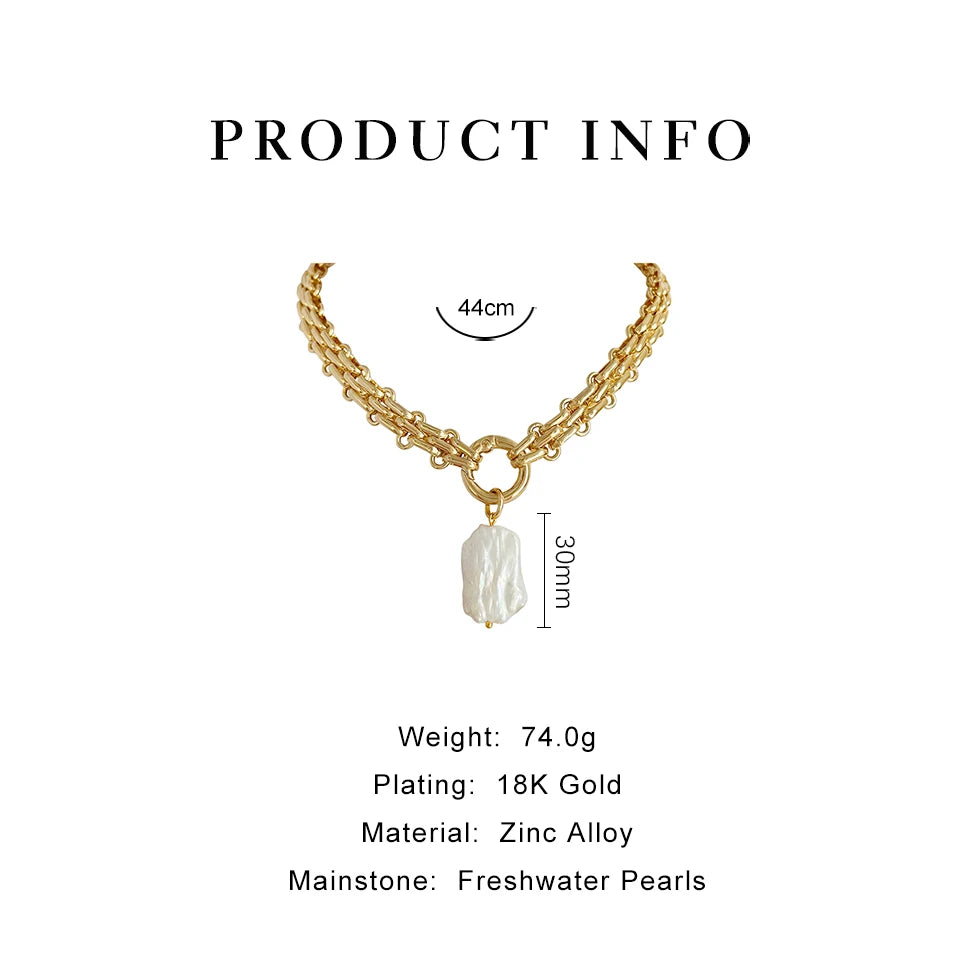 Baroque Pearl Pendant Chunky Chain Necklace Vintage Baroque Pearls