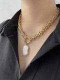 Baroque Pearl Pendant Chunky Chain Necklace Vintage Baroque Pearls