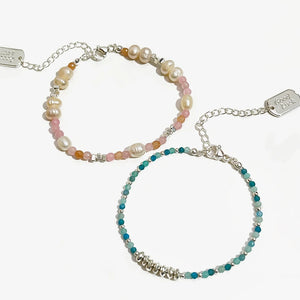 Peri'sBox Freshwater Pearl Beaded Bracelet Aqua Beads