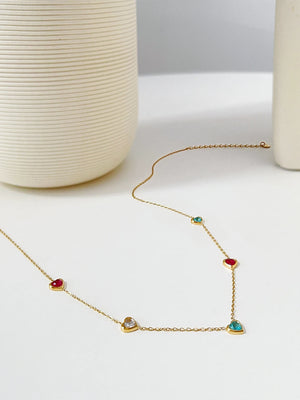 Peri'sBox Multicolor Heart CZ Zircon Charm Thin Choker Necklace Women