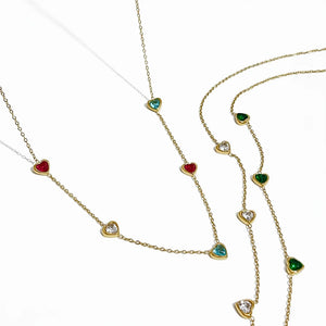 Peri'sBox Multicolor Heart CZ Zircon Charm Thin Choker Necklace Women