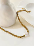Gold-Plate Hematite Bead Necklace with Simulate Pearl Modern Jewelry
