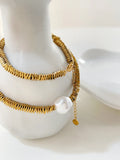 Gold-Plate Hematite Bead Necklace with Simulate Pearl Modern Jewelry