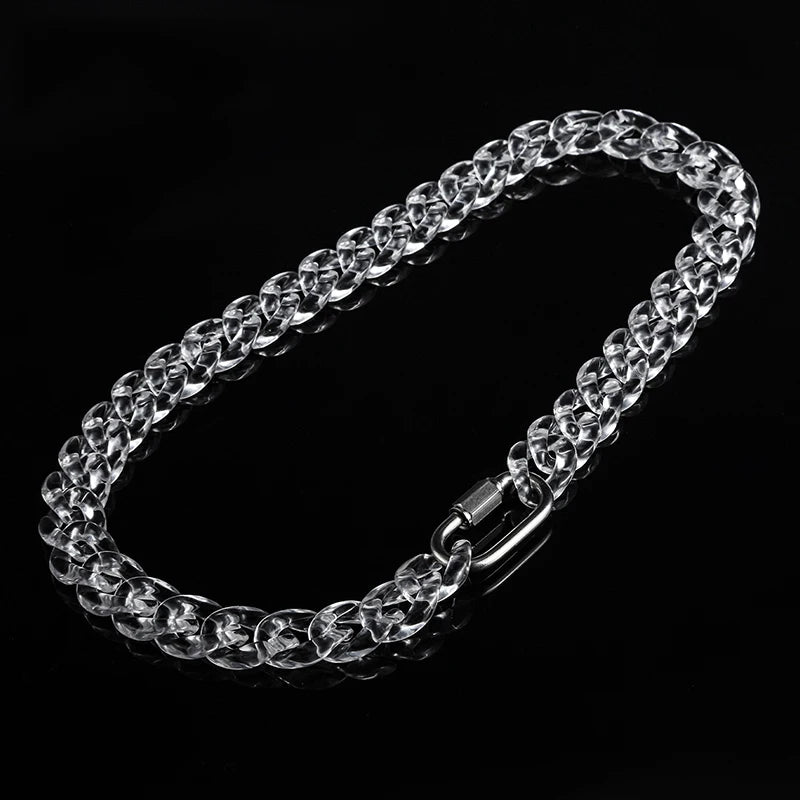 Silver Carabiner Chunky Chain Necklace Men Hip Hop Transparent Acrylic Chains