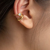 Enamel Earrings CZ Stone Twisted Ear Cuff