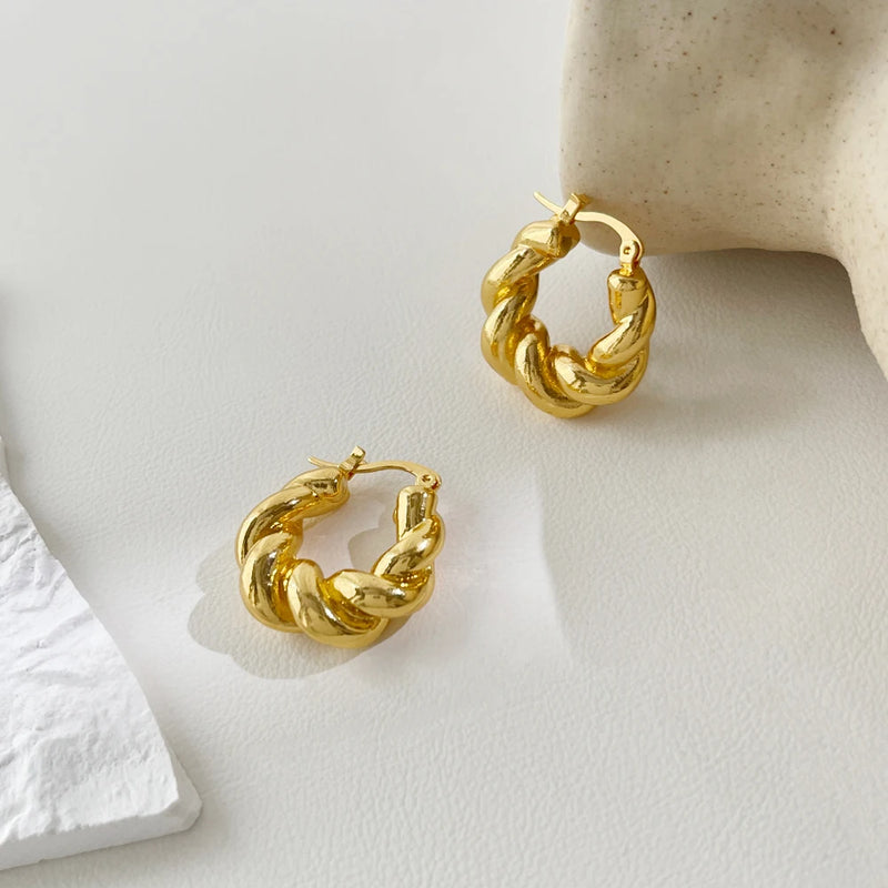 Minimalist Twisted Hoop Earring for Women Gold/Silver Zinc Alloy Huggie Earrings
