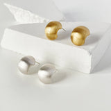 Peri'sBox Vintage French Brushed C-Shaped Stud Earrings in Gold/Silver