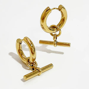 Vintage T Bar Pendant Hoop Earrings Metal Circle Huggie Earrings
