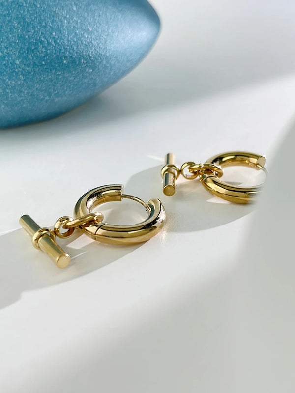 Vintage T Bar Pendant Hoop Earrings Metal Circle Huggie Earrings