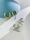 Vintage T Bar Pendant Hoop Earrings Metal Circle Huggie Earrings