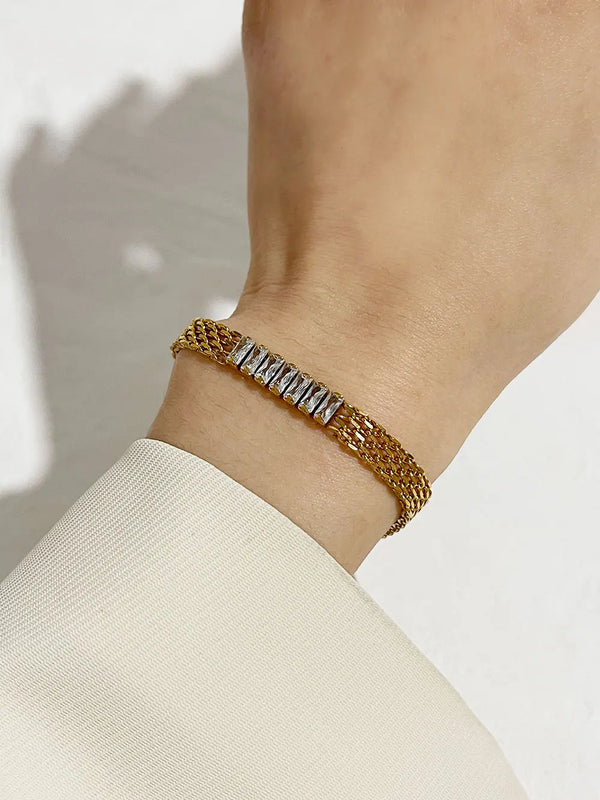 Peri'sbox Stainless Steel Mesh Bracelet with Cz Zircon Arm Jewelry