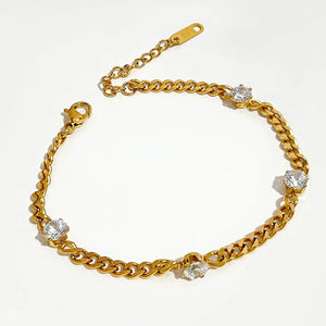 Peri'sbox Clear Cz Crystal Cuban Chain Bracelet Women