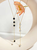 Peri'sbox Rhinestone Cz Disc Y Necklace Stainless Steel 18K Plated