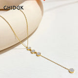 Peri'sbox Rhinestone Cz Disc Y Necklace Stainless Steel 18K Plated