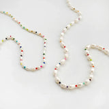 Rainbow Acrylic Beads & Freshwater Pearl Choker Necklace