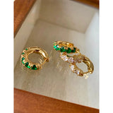 Clear Green Cz Crystal Thick Hoop Earrings Women Dainty Huggie Jewelry