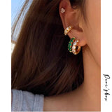 Clear Green Cz Crystal Thick Hoop Earrings Women Dainty Huggie Jewelry