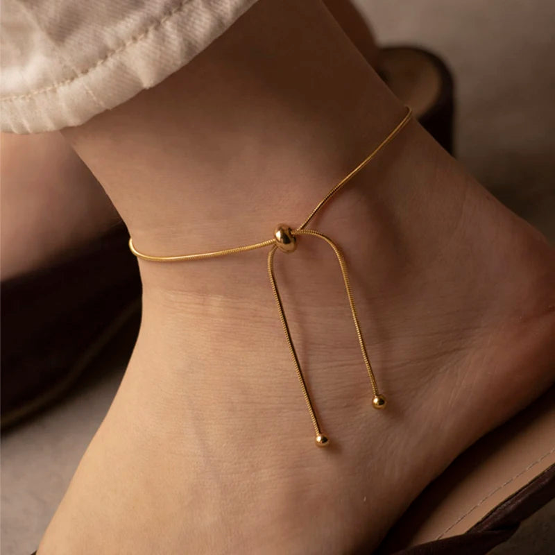 Peri'sbox Beads Snake Bone Necklace Thin Chain Titanium Steel Women