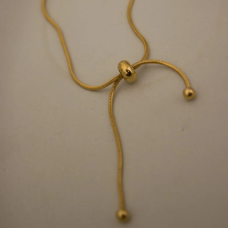 Peri'sbox Beads Snake Bone Necklace Thin Chain Titanium Steel Women