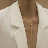 Peri'sbox Beads Snake Bone Necklace Thin Chain Titanium Steel Women