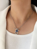 Peri'sbox Silver Plated Lapis Lazuli Necklace Women