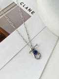 Peri'sbox Silver Plated Lapis Lazuli Necklace Women