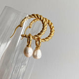Peri'sbox Twisted Circle Pearl Drop Earrings for Women