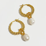 Peri'sbox Twisted Circle Pearl Drop Earrings for Women