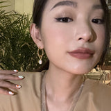 Peri'sbox Twisted Circle Pearl Drop Earrings for Women