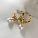 Peri'sbox Twisted Circle Pearl Drop Earrings for Women