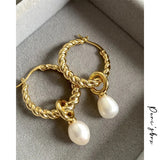 Peri'sbox Twisted Circle Pearl Drop Earrings for Women