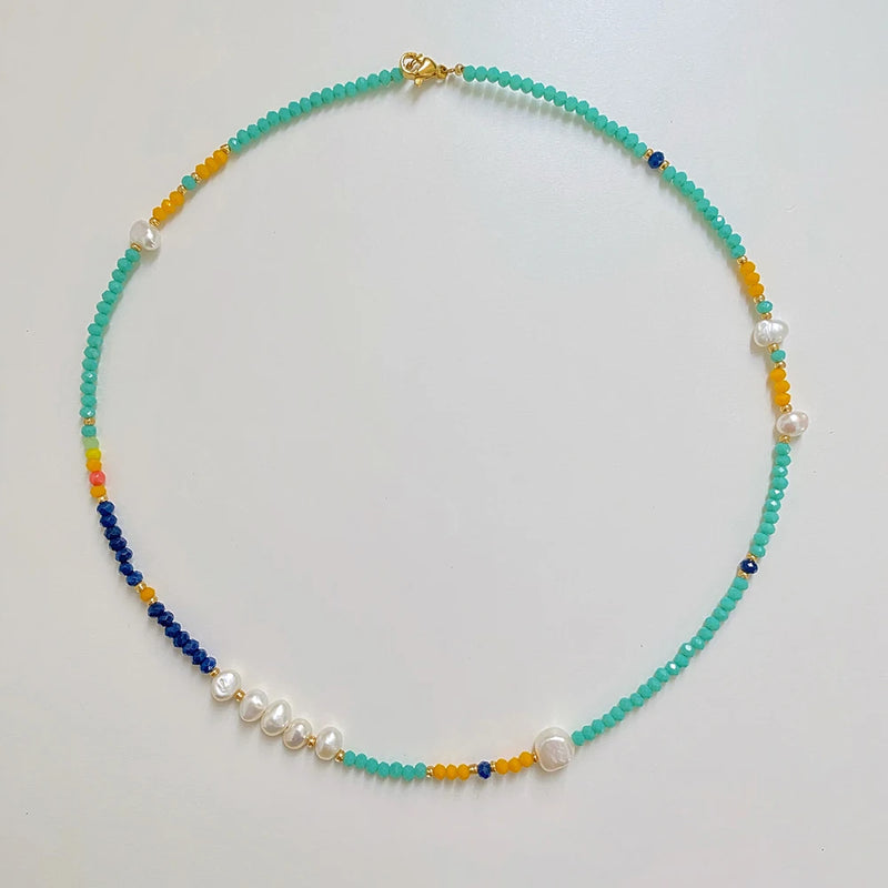 Peri'sbox Mix Acrylic Beads Freshwater Pearl Choker Necklace for Women