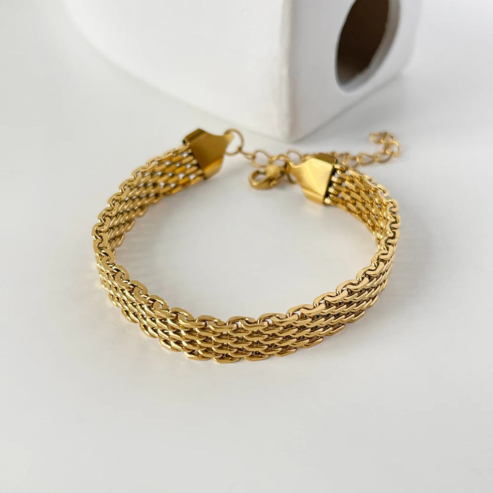 Peri'sbox Wide Watch Strap Chain Steel Bracelet Vintage Bangle