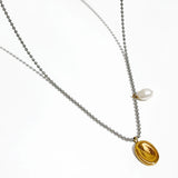 Peri'sBox Gold/Silver Coin Pendant Necklace with Pearl Charm