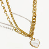 Peri'sbox Chunky Cuban Chain Heart Pendant Necklace Shell Jewelry