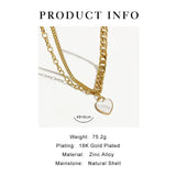Peri'sbox Chunky Cuban Chain Heart Pendant Necklace Shell Jewelry
