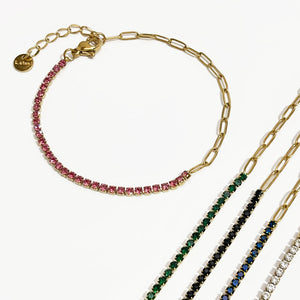 Peri'sbox Multicolor Paper Clip Chain Cz Tennis Bracelet