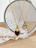 Perisbox Shell Heart Pendant Necklace Stainless Steel Bead Chain Layering