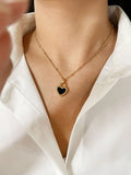 Perisbox Shell Heart Pendant Necklace Stainless Steel Bead Chain Layering