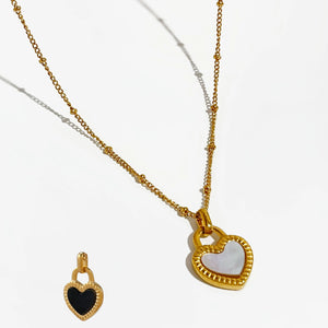 Perisbox Shell Heart Pendant Necklace Stainless Steel Bead Chain Layering