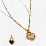 Perisbox Shell Heart Pendant Necklace Stainless Steel Bead Chain Layering
