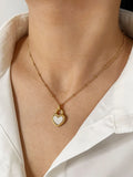 Perisbox Shell Heart Pendant Necklace Stainless Steel Bead Chain Layering
