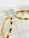 Peri'sbox Stainless Steel 18K Plated Baguette CZ Zircon Bangle Bracelet