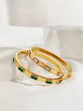 Peri'sbox Stainless Steel 18K Plated Baguette CZ Zircon Bangle Bracelet