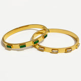 Peri'sbox Stainless Steel 18K Plated Baguette CZ Zircon Bangle Bracelet