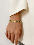 Peri'sbox Stainless Steel 18K Plated Baguette CZ Zircon Bangle Bracelet