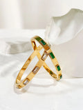 Peri'sbox Stainless Steel 18K Plated Baguette CZ Zircon Bangle Bracelet